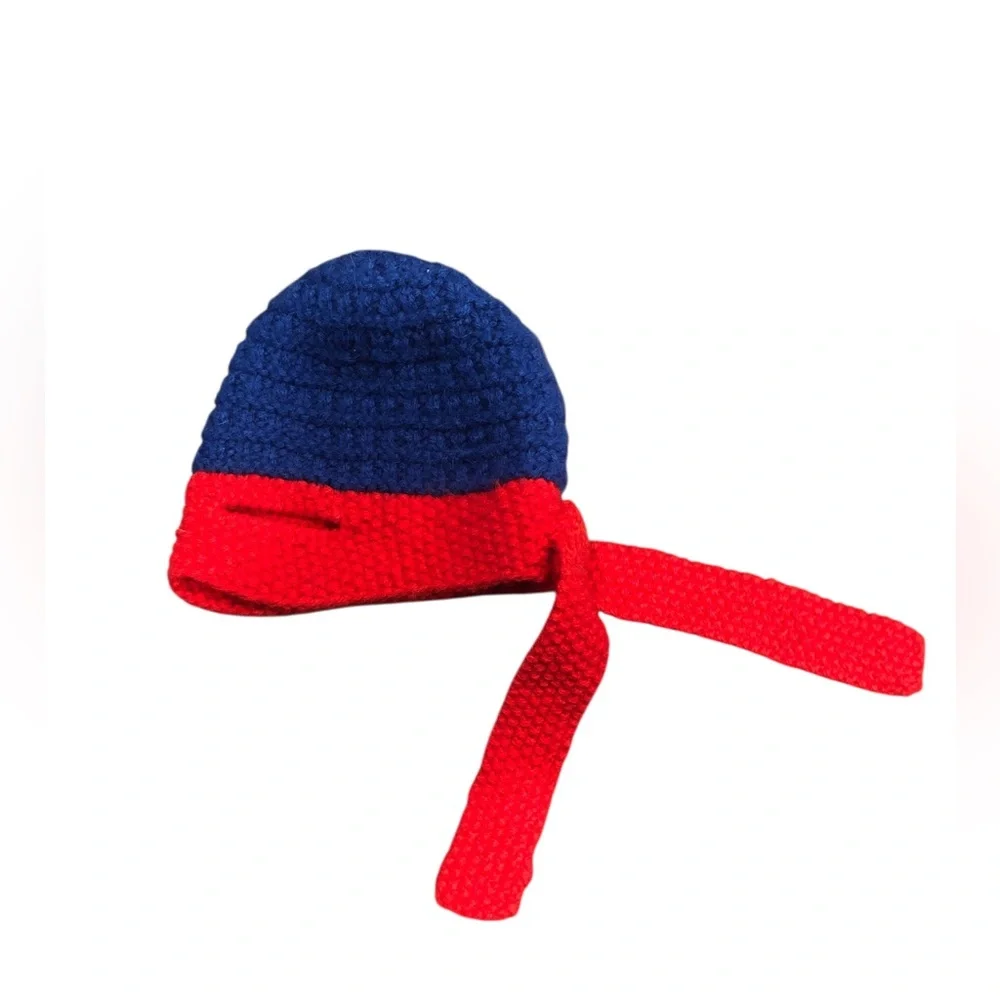 Andes Gifts Alpaca Blend Knit Crochet Ninja Superhero Hat Cap Red & Blue